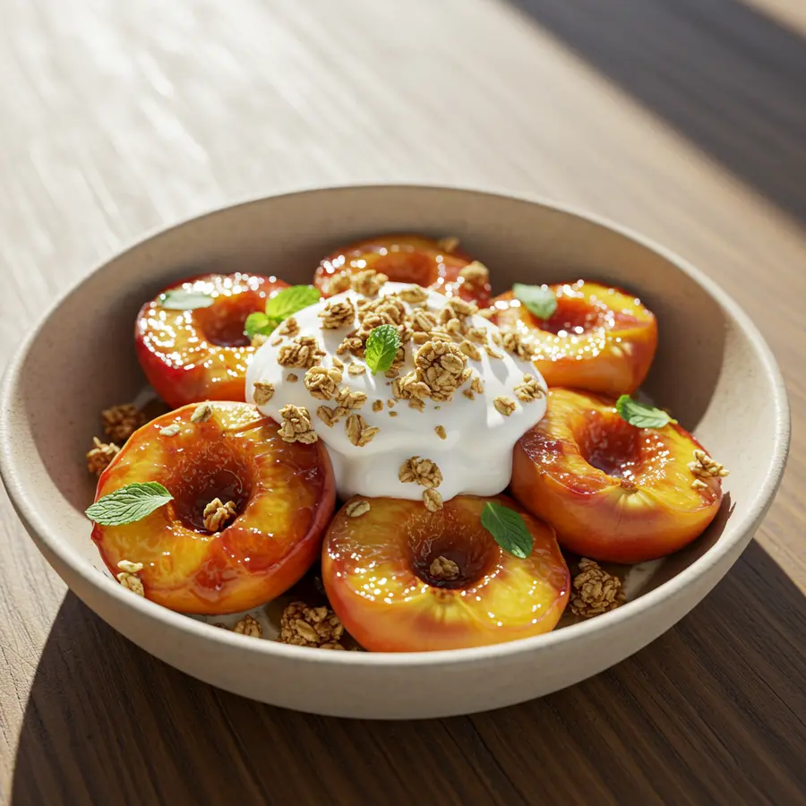 Air Fryer Caramelized Peaches – Juicy & Effortless Summer Dessert 7 peach dessert parfait with whipped cream and graham cracker layers