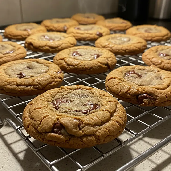 Air Fryer Chocolate Chip Cookies Baked chocolate chip cookies in air fryer tray