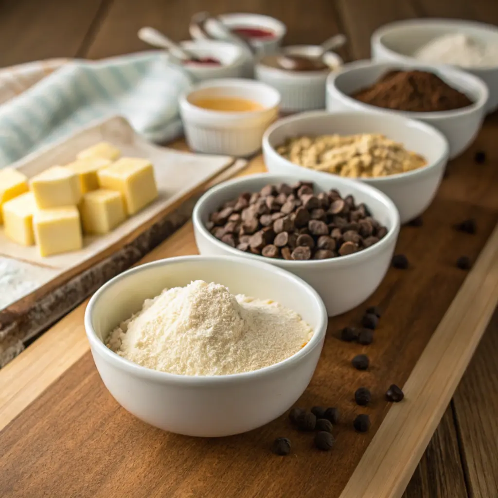 Gluten-Free Air Fryer Cookie Gluten-free air fryer cookie ingredients on wooden counter