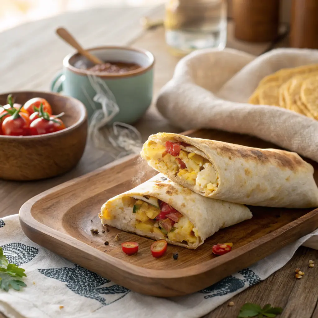 Air Fryer Frozen Breakfast Burritos air fryer frozen breakfast burrito sliced open