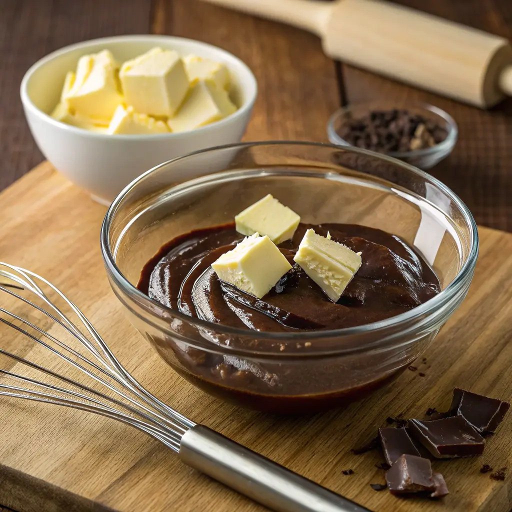 Air Fryer Lava Cakes Melting chocolate and butter for lava cake