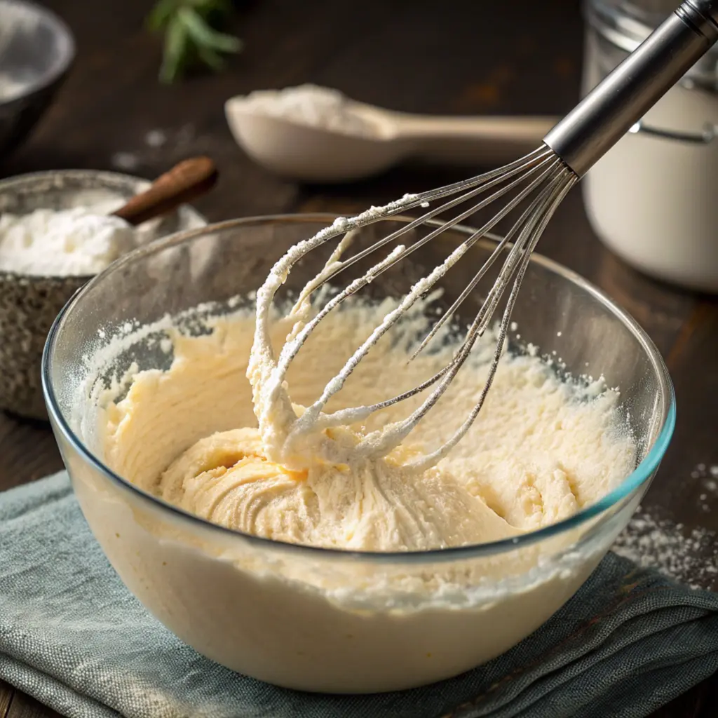 bowl with smooth vanilla cake 