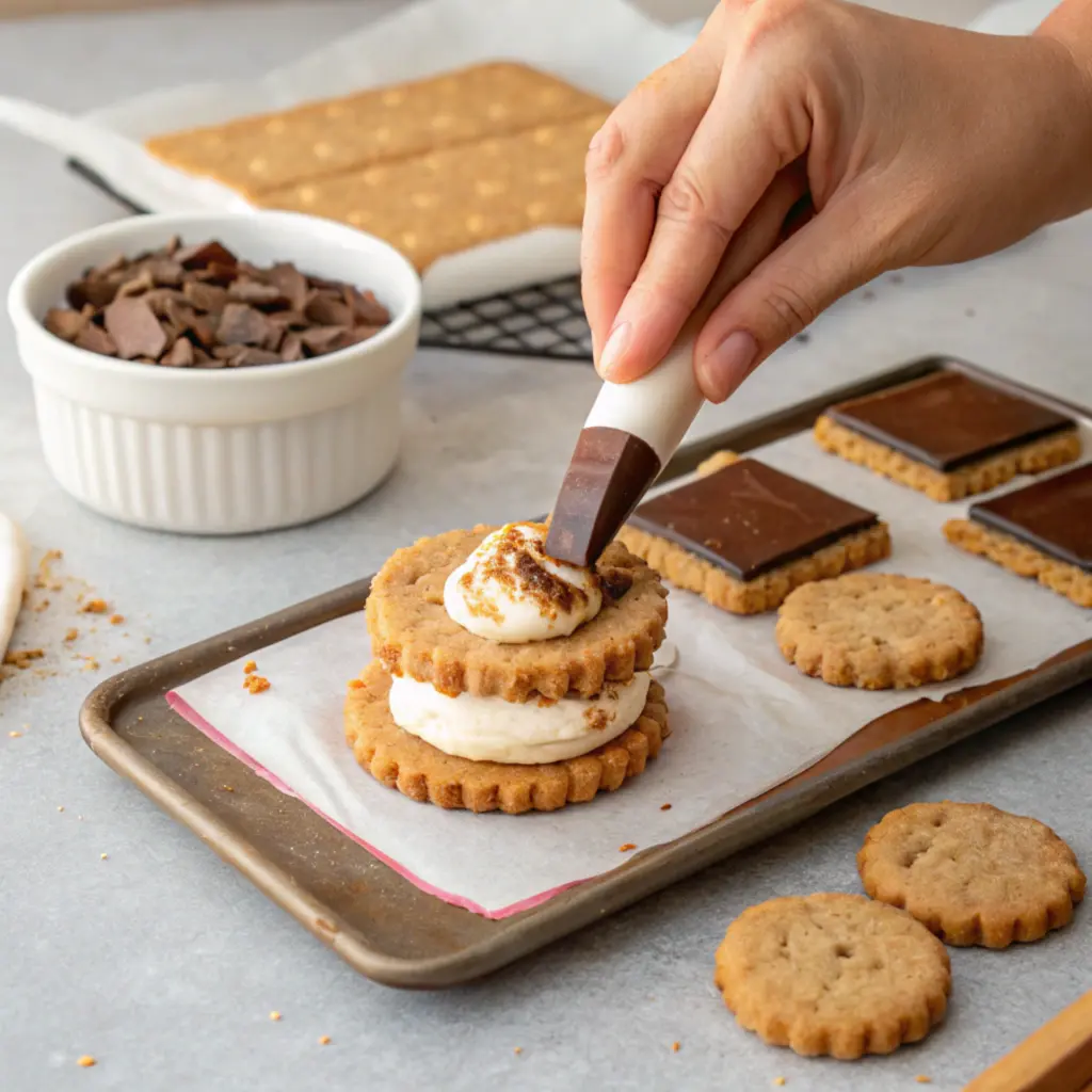 Wrapping s’mores center with cookie dough