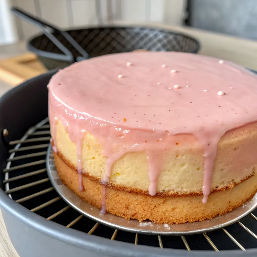 Air Fryer Vanilla Cake in basket