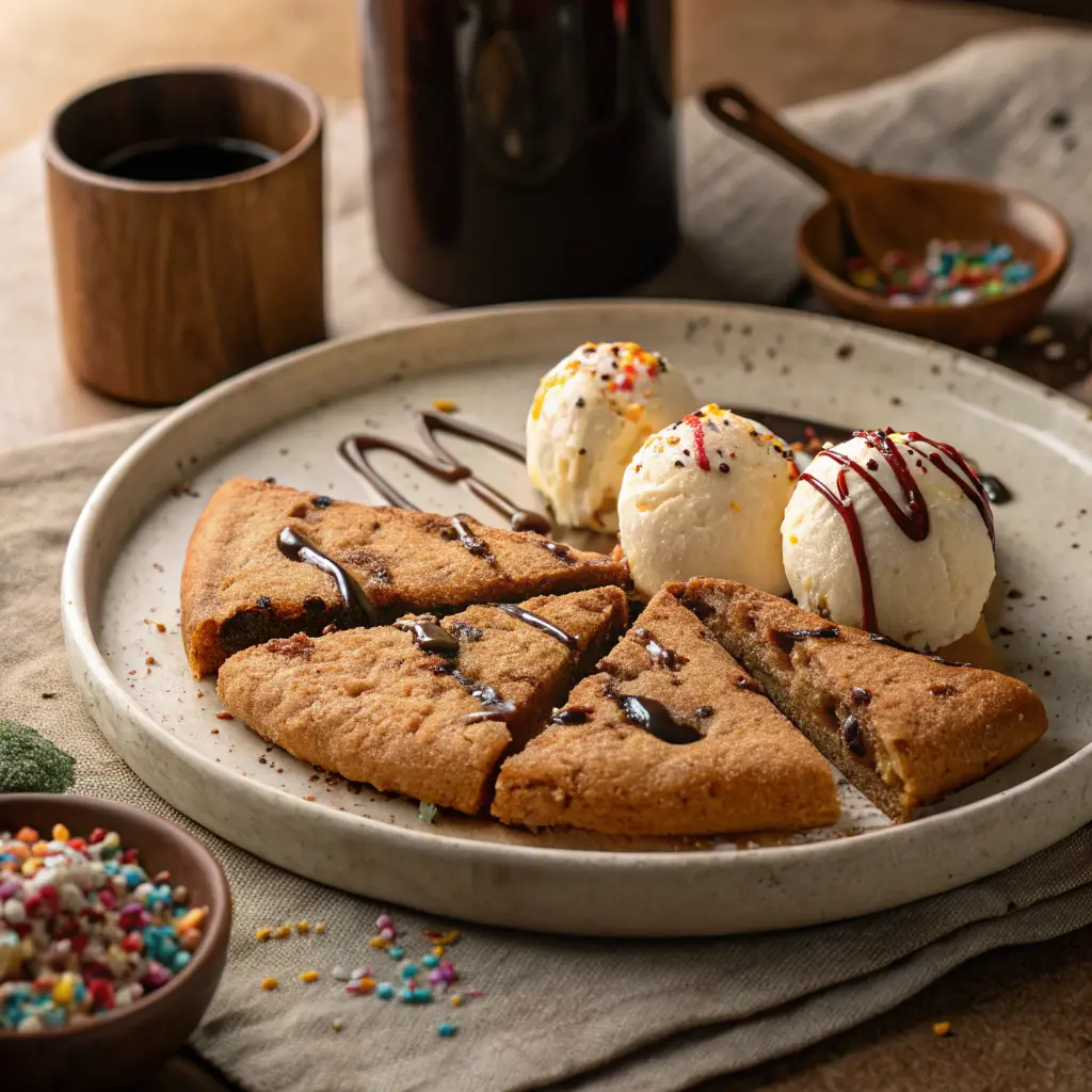 giant air fryer cookie serving giant air fryer cookie with ice cream