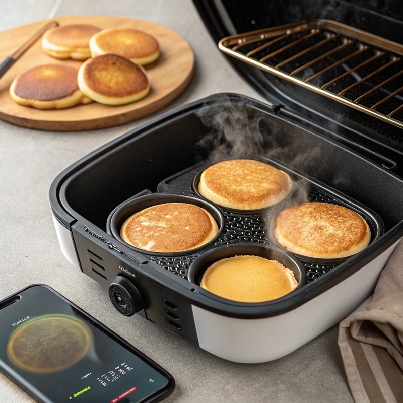 “Air fryer cooking pancakes in molds”