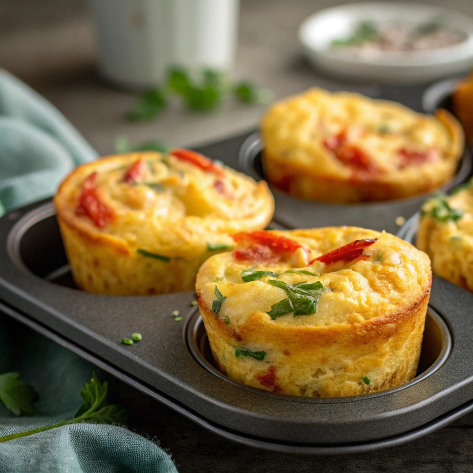 Air Fryer Frittata Muffins Close-up of air fryer frittata muffin with vegetables and cheese