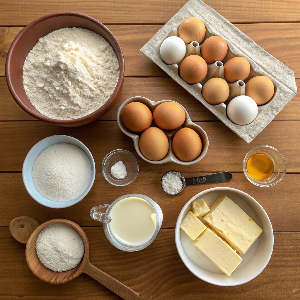 air fryer pancakes Ingredients for making air fryer pancakes displayed on a table