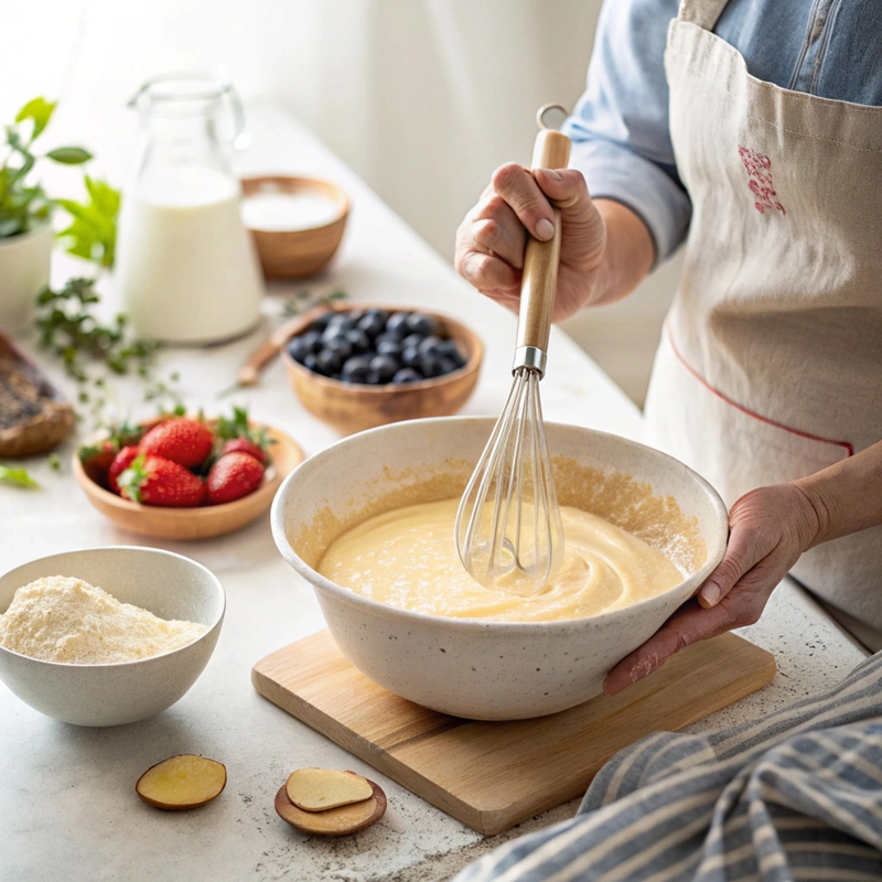 Whisking buttermilk pancake batter”