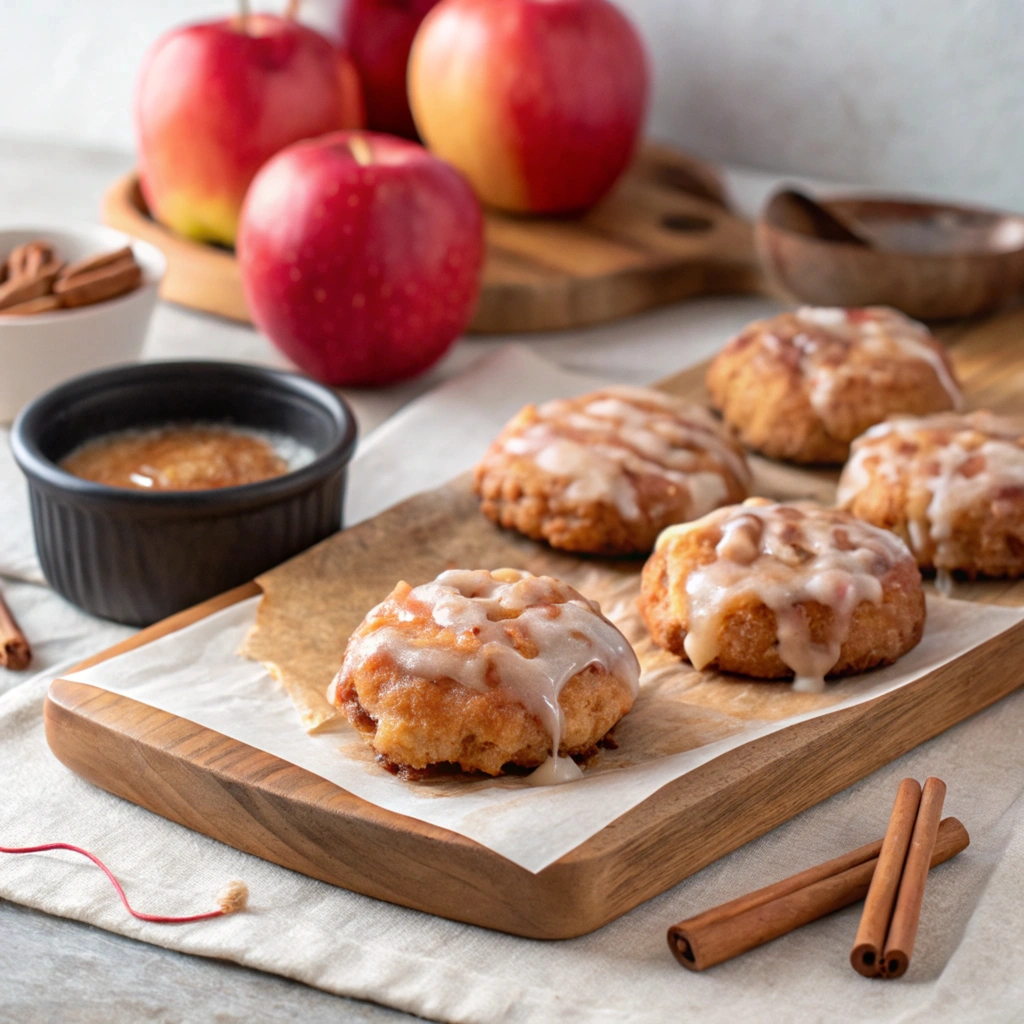 air fryer apple fritters air fryer apple fritters glazed on a rustic counter