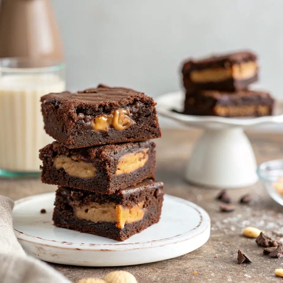 Fudgy air fryer vegan brownies served on white plate"