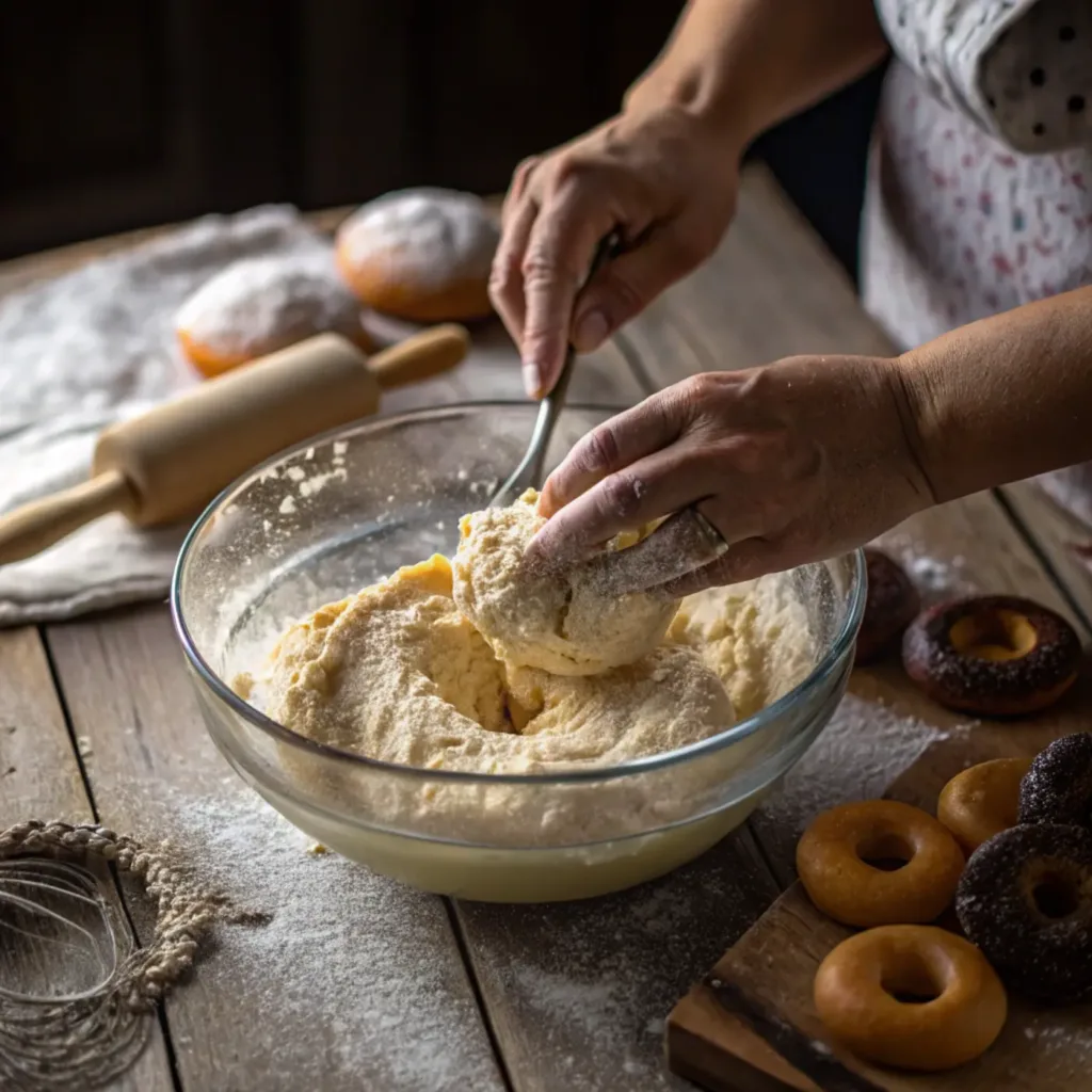 Air fryer donuts mixing dough for air fryer donuts