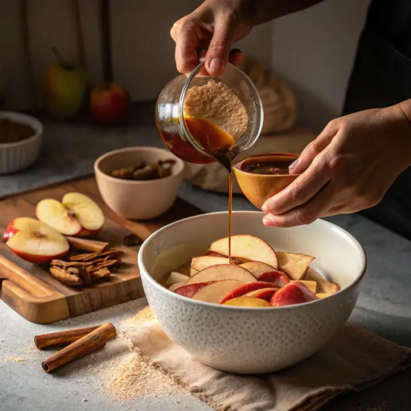 air fryer apples Tossing apples for Air Fryer Apples