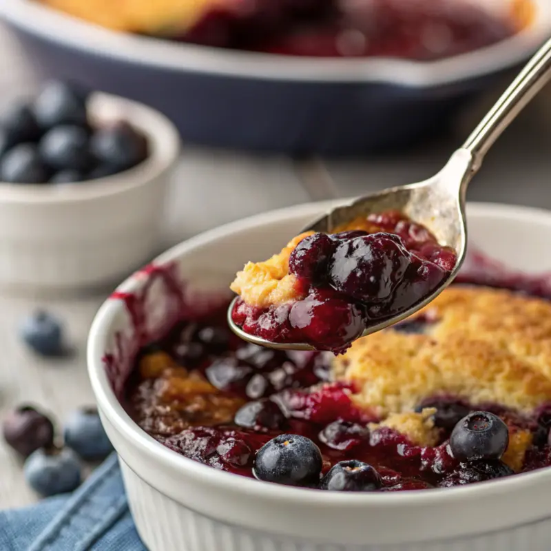 Assembling Air Fryer Blueberry Cobbler before cooking