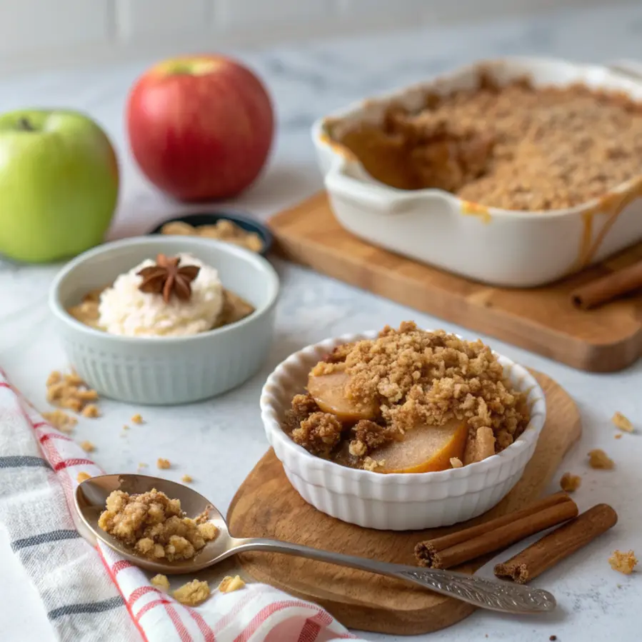 air-fryer apple crisp in dish