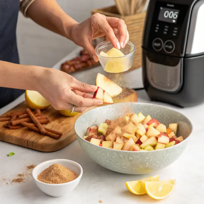 preparing apple filling for air-fryer apple crisp