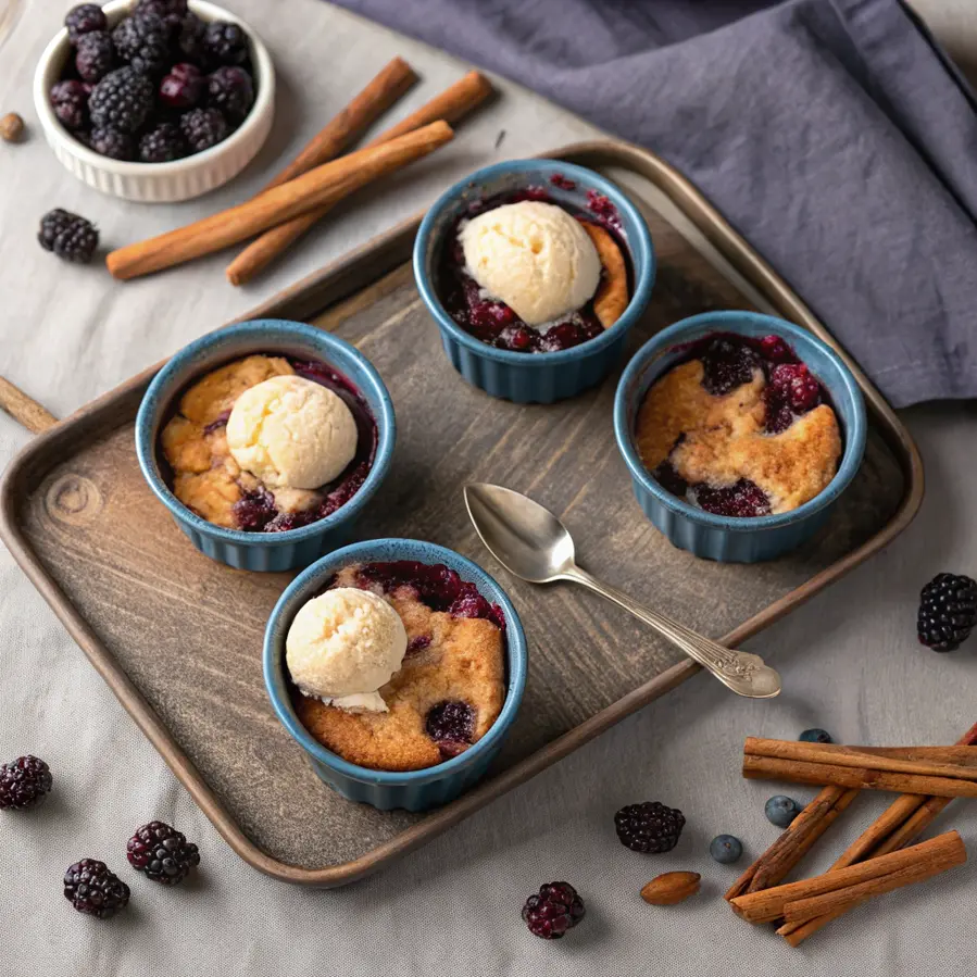 Air Fryer Blackberry Cobbler Air Fryer Blackberry Cobbler with vanilla ice cream on top