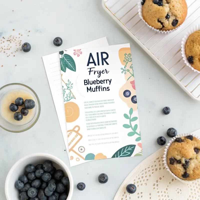 Air Fryer Blueberry Muffins recipe card air fryer blueberry muffins