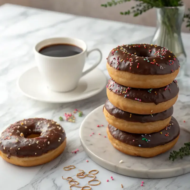 air fryer chocolate donuts “Glazed air fryer chocolate donuts served”