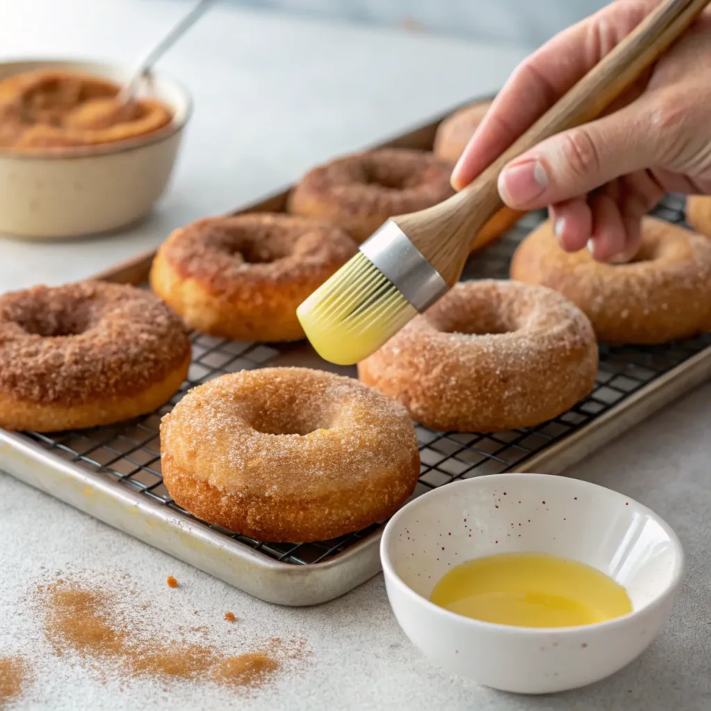 cinnamon sugar air fryer donuts Coating air fryer donuts with butter