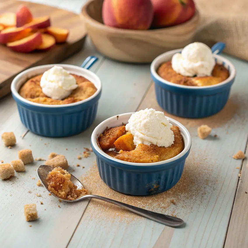 Air Fryer Peach Cobbler Air Fryer Peach Cobbler with golden topping