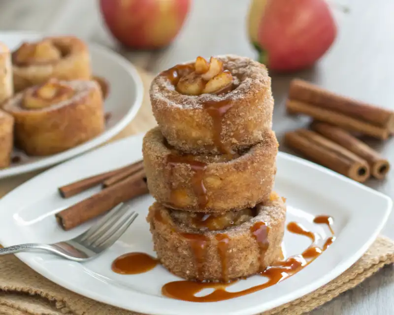 “air fryer apple pie taquitos on plate with vanilla ice cream”