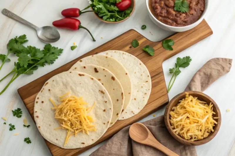 Air Fryer Quesadilla Recipe ingredients setup”