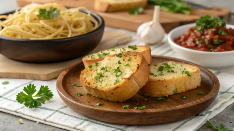 Air Fryer Garlic Bread Served air fryer garlic bread with parsley, golden and crispy