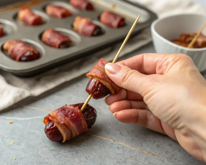 Bacon-Wrapped Dates Wrapping dates with bacon