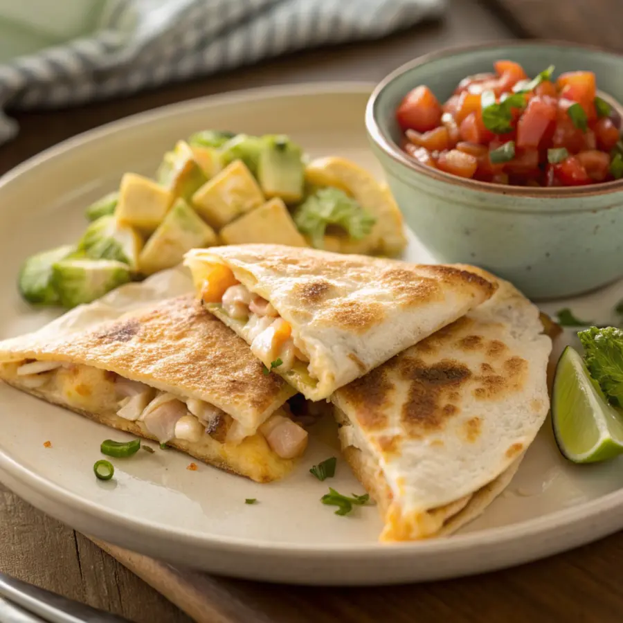Air Fryer Chicken Quesadilla air fryer chicken quesadilla on wooden board