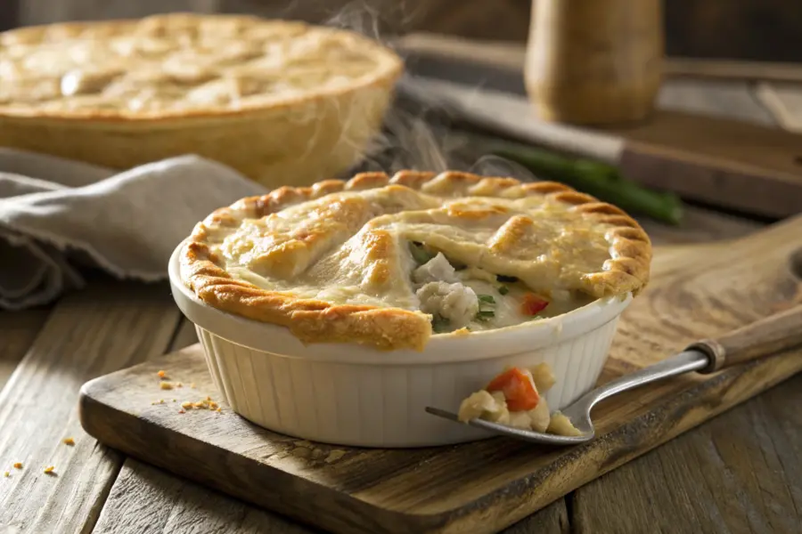 Chicken Pot Pie golden chicken pot pie with flaky crust and steaming creamy filling