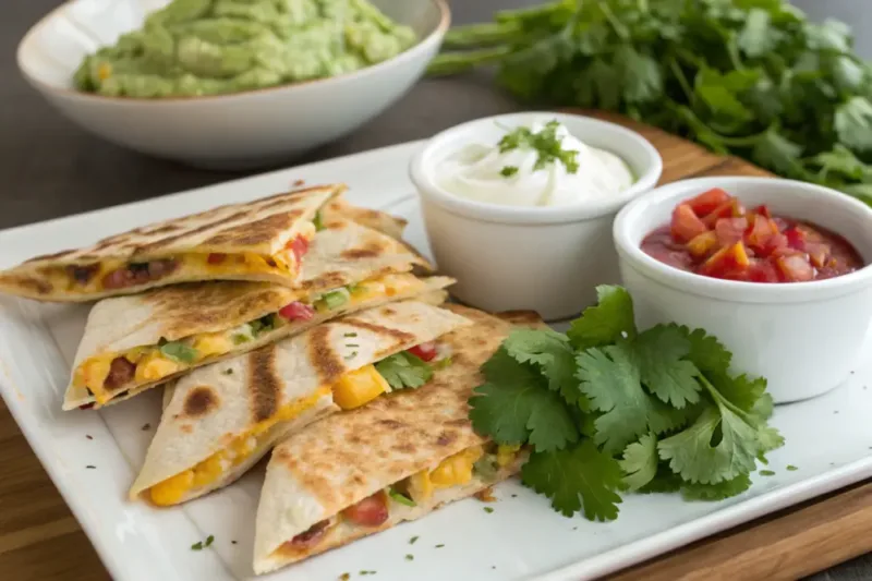 “crispy air fryer quesadilla served with dips”