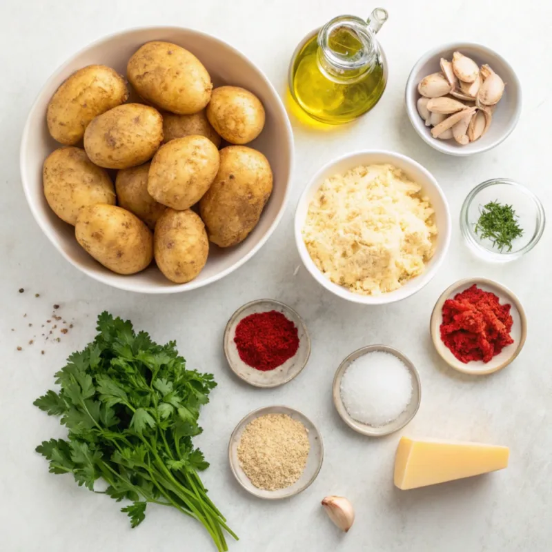 garlic parmesan potatoes ingredients displayed