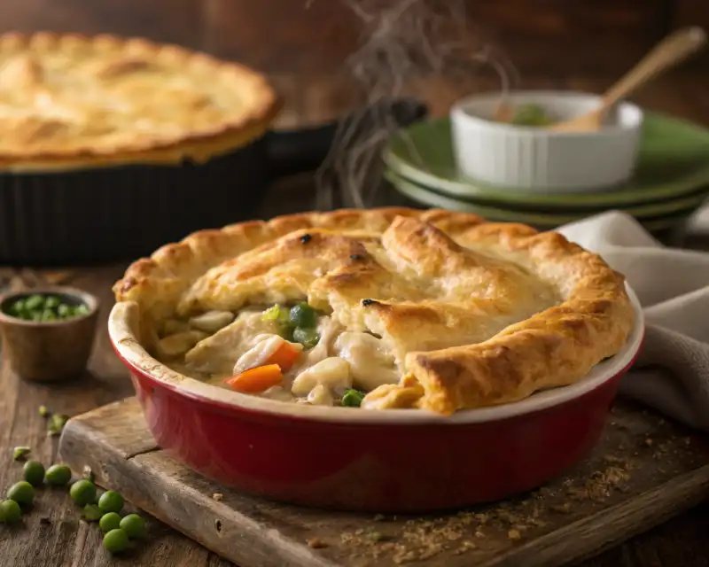 chicken pot pie with pie crust and crescent rolls Fully baked chicken pot pie with pie crust and crescent rolls