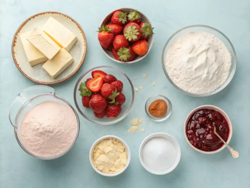 air fryer strawberry cookies Step-by-Step Ingredient Flatlay