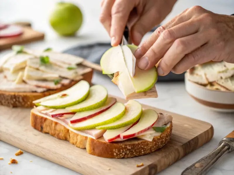 Air Fryer Sandwich “layering turkey brie apple on bread for air fryer sandwich”