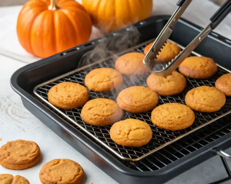 air fryer pumpkin cookies fresh air-fried pumpkin cookies on rack