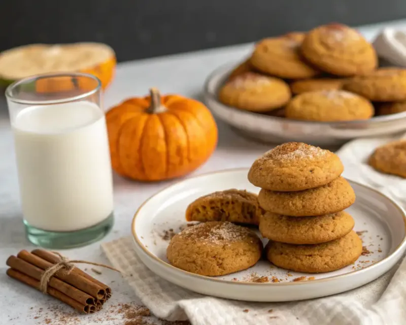 air fryer pumpkin cookies serving air fryer pumpkin cookies with milk