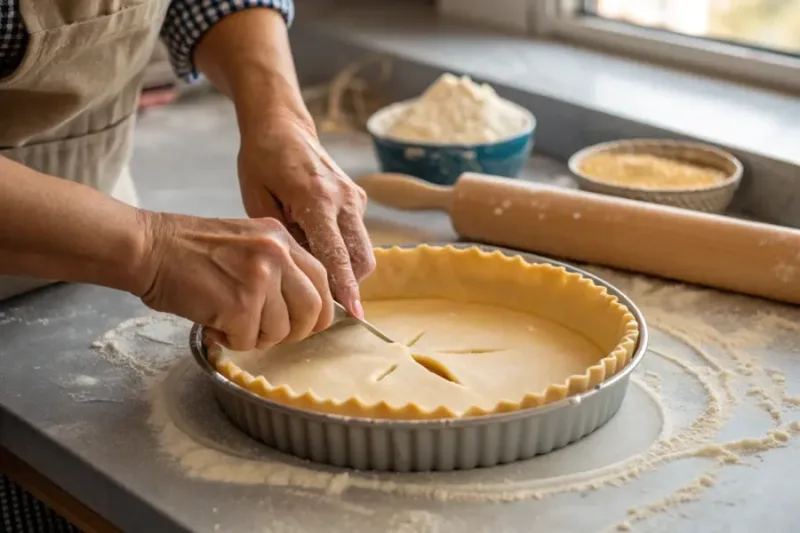 Chicken Pot Pie Classic Chicken Pot Pie Recipe – Flaky Crust & Creamy Filling - slice of chicken pot pie plated showing flaky cru
