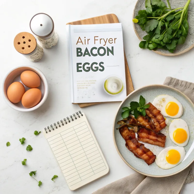 Air Fryer Bacon and Eggs Air fryer bacon and eggs recipe card