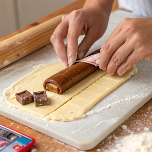 Air Fryer Twix Bars Wrapping Twix in dough