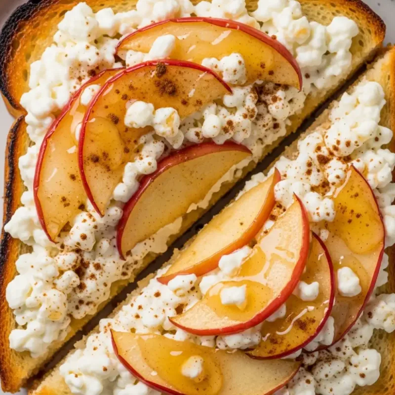 Air Fryer Apple Pie Cottage Cheese Toast Close-up of apple pie cottage cheese toast