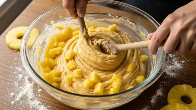 Preparing air fryer pineapple cake batter