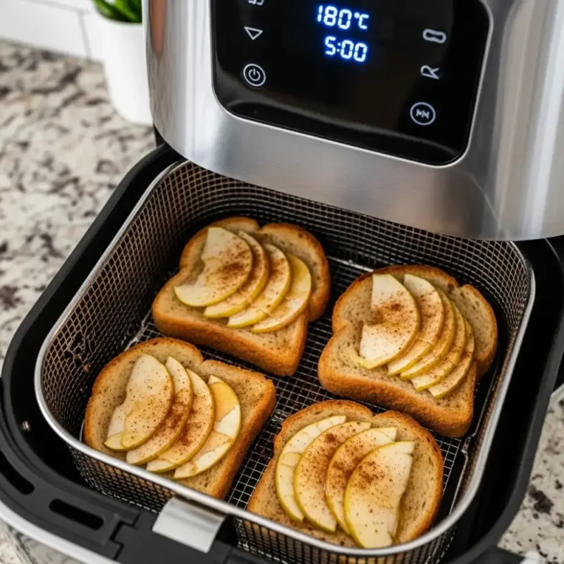 Air Fryer Apple Pie Cottage Cheese Toast Apple toast cooking in air fryer