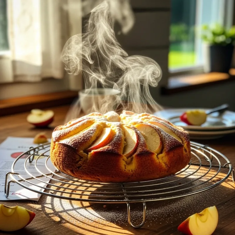 Apple cake cooling after air fryer baking