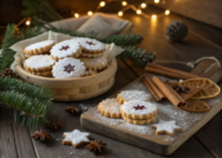 Winter Cookies Assorted winter cookies with powdered sugar and festive decorations