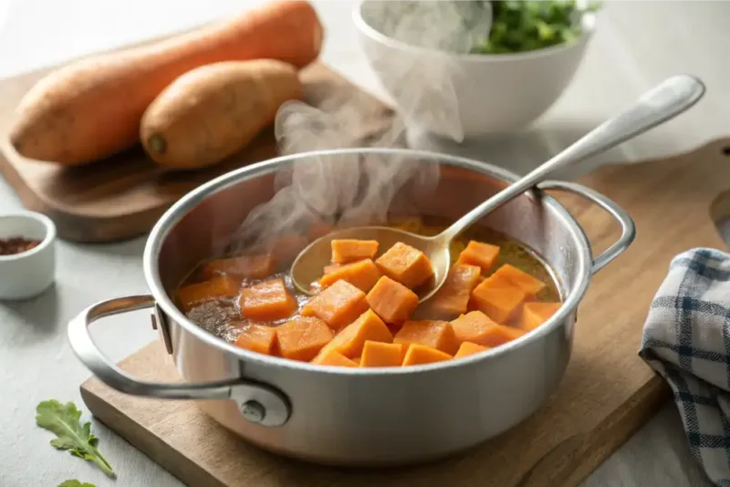 yams recipe par-cooking yams on stove