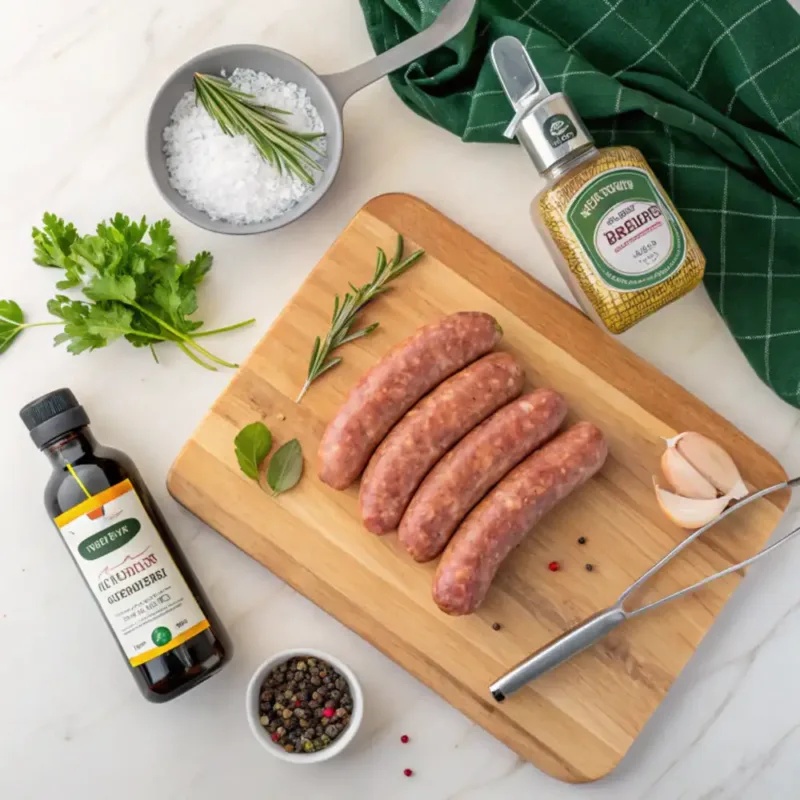 ingredients for air fryer breakfast sausages flat lay