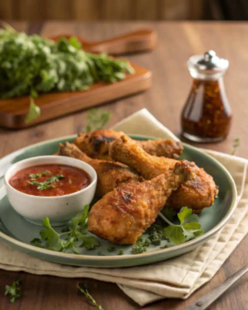 Air Fryer Chicken Drumsticks air fryer chicken drumsticks served with dipping sauce