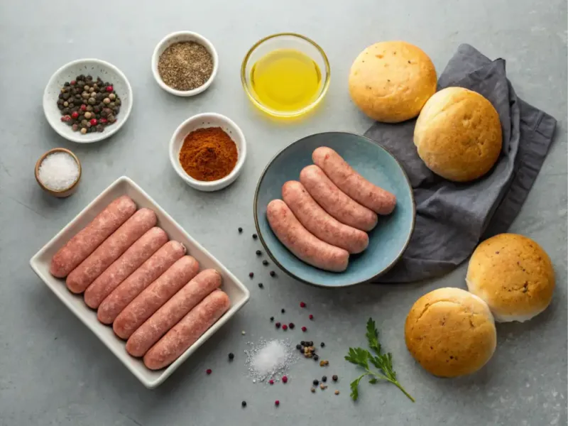 air fryer sausage ingredients laid out neatly